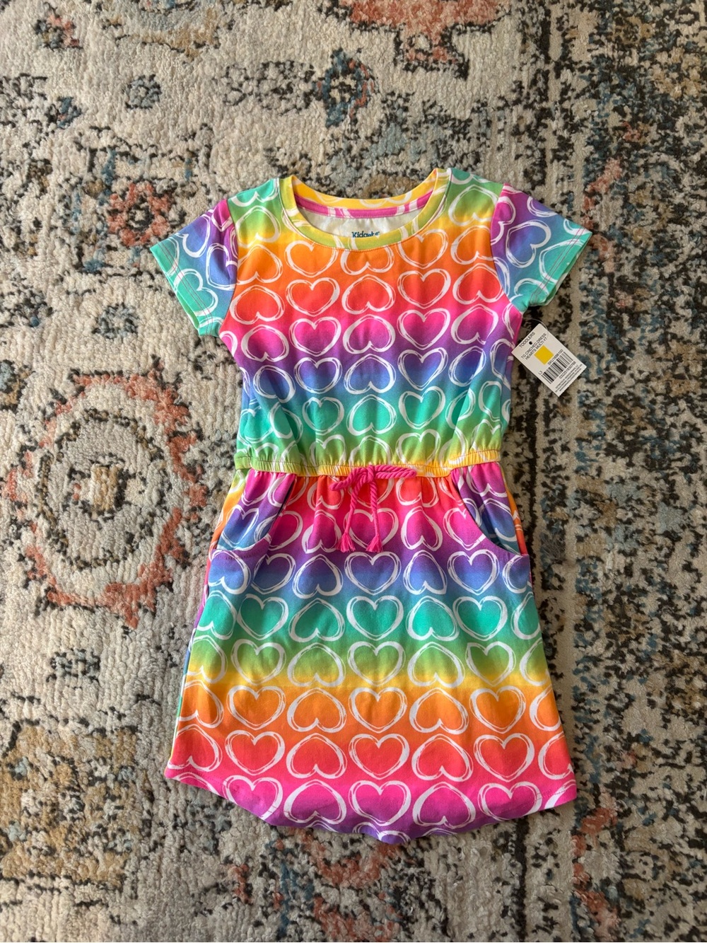Kidgets Toddler Girls 4T Dress Rainbow Tie Dye Heart Print NWT